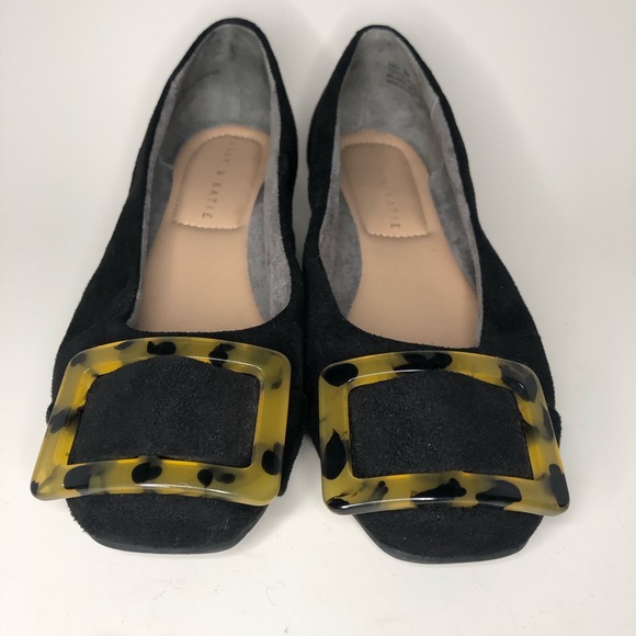 Kelly & Katie Shoes - Kelly & Katie Black Suede Ballet Flat with Tortoise Buckle Size 6M